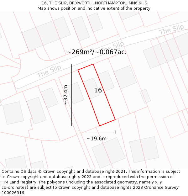 16, THE SLIP, BRIXWORTH, NORTHAMPTON, NN6 9HS: Plot and title map