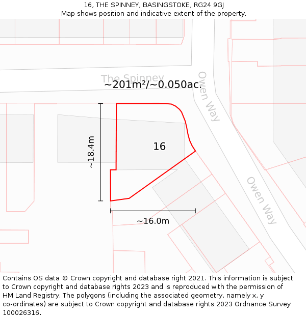 16, THE SPINNEY, BASINGSTOKE, RG24 9GJ: Plot and title map
