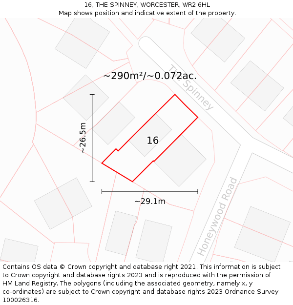 16, THE SPINNEY, WORCESTER, WR2 6HL: Plot and title map