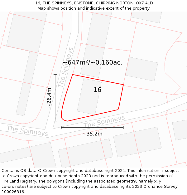 16, THE SPINNEYS, ENSTONE, CHIPPING NORTON, OX7 4LD: Plot and title map