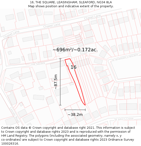 16, THE SQUARE, LEASINGHAM, SLEAFORD, NG34 8LA: Plot and title map