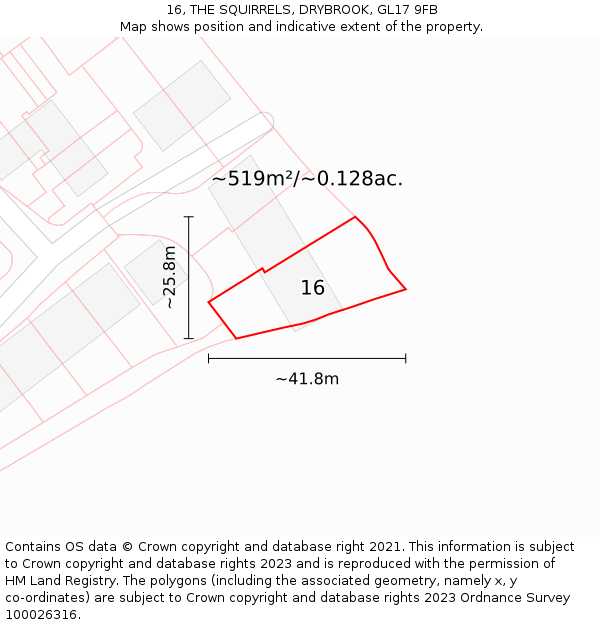 16, THE SQUIRRELS, DRYBROOK, GL17 9FB: Plot and title map