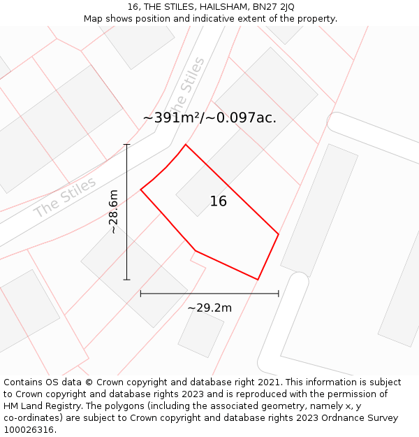 16, THE STILES, HAILSHAM, BN27 2JQ: Plot and title map