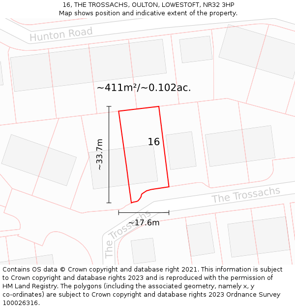 16, THE TROSSACHS, OULTON, LOWESTOFT, NR32 3HP: Plot and title map