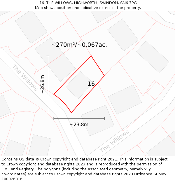 16, THE WILLOWS, HIGHWORTH, SWINDON, SN6 7PG: Plot and title map