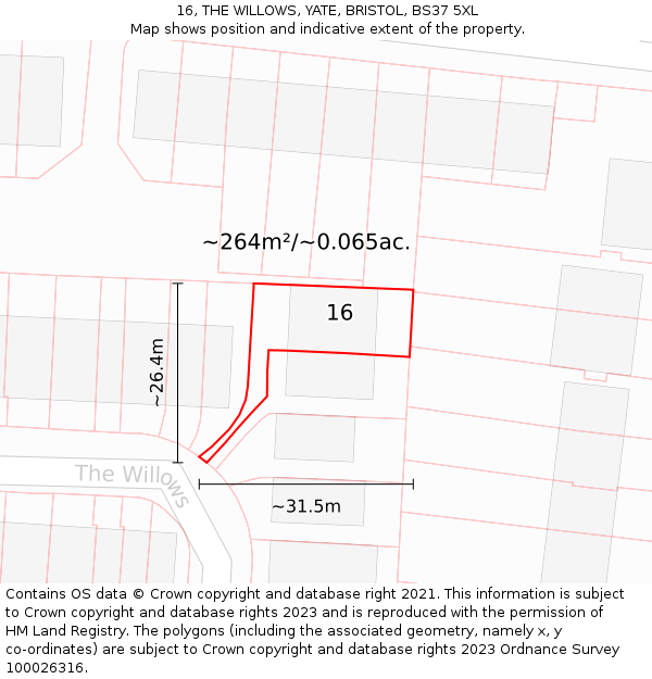 16, THE WILLOWS, YATE, BRISTOL, BS37 5XL: Plot and title map