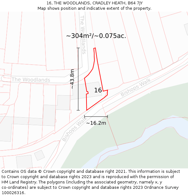 16, THE WOODLANDS, CRADLEY HEATH, B64 7JY: Plot and title map