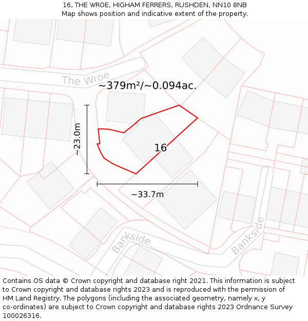 16, THE WROE, HIGHAM FERRERS, RUSHDEN, NN10 8NB: Plot and title map