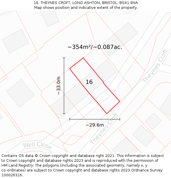 16, THEYNES CROFT, LONG ASHTON, BRISTOL, BS41 9NA: Plot and title map