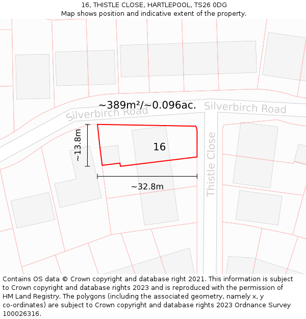 16, THISTLE CLOSE, HARTLEPOOL, TS26 0DG: Plot and title map