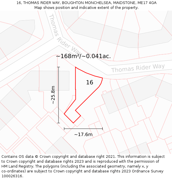 16, THOMAS RIDER WAY, BOUGHTON MONCHELSEA, MAIDSTONE, ME17 4GA: Plot and title map