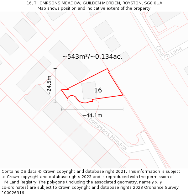 16, THOMPSONS MEADOW, GUILDEN MORDEN, ROYSTON, SG8 0UA: Plot and title map
