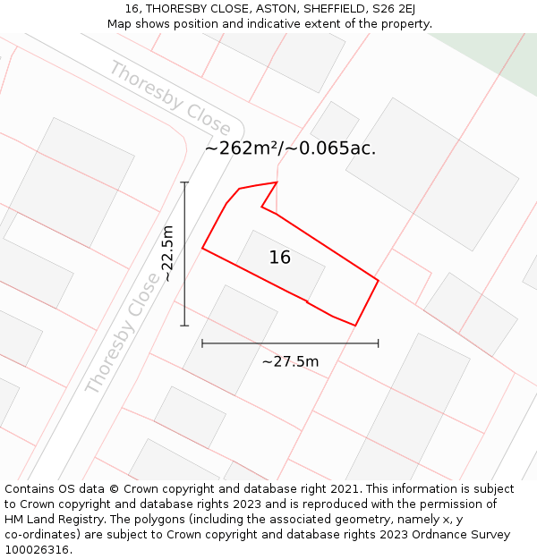 16, THORESBY CLOSE, ASTON, SHEFFIELD, S26 2EJ: Plot and title map