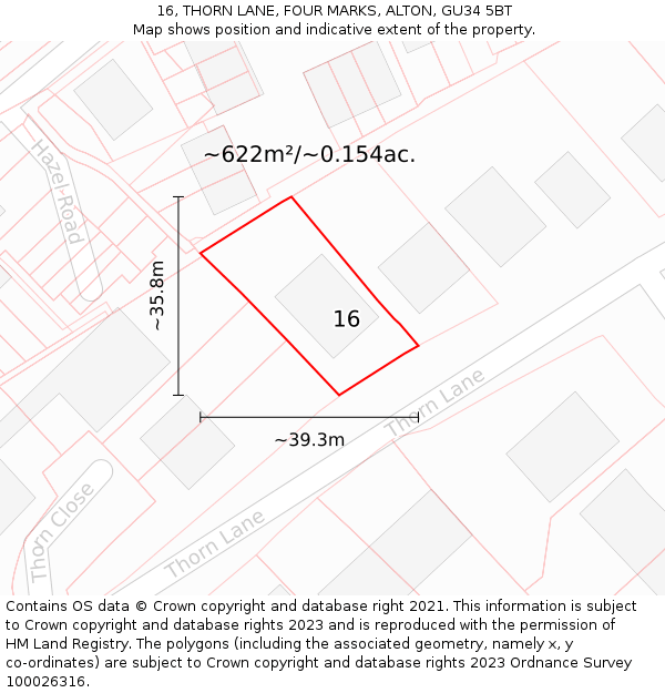 16, THORN LANE, FOUR MARKS, ALTON, GU34 5BT: Plot and title map