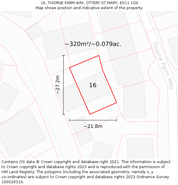 16, THORNE FARM WAY, OTTERY ST MARY, EX11 1GX: Plot and title map