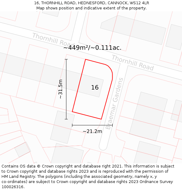 16, THORNHILL ROAD, HEDNESFORD, CANNOCK, WS12 4LR: Plot and title map