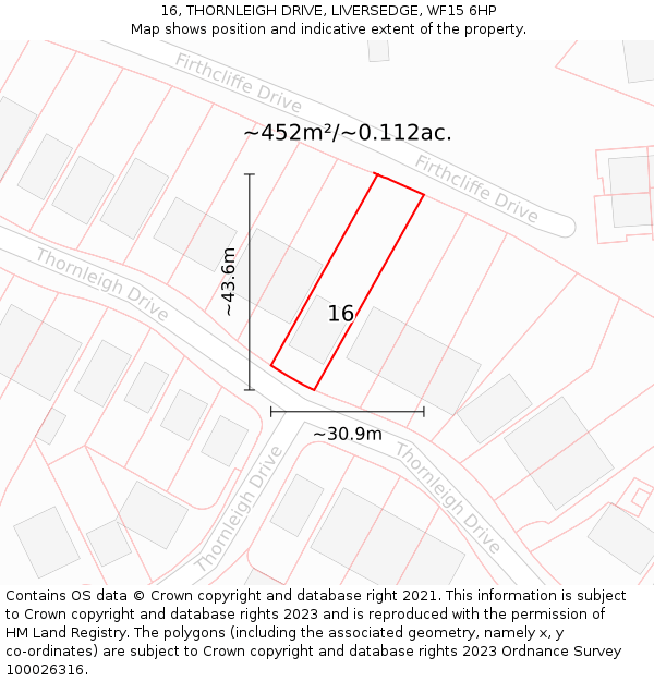 16, THORNLEIGH DRIVE, LIVERSEDGE, WF15 6HP: Plot and title map