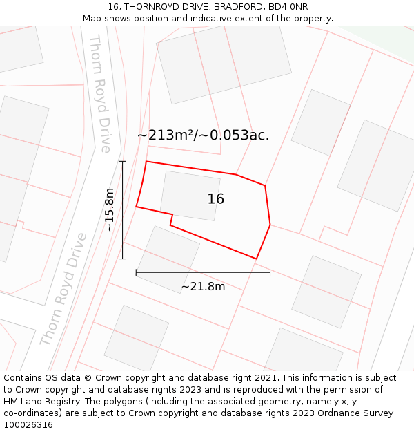 16, THORNROYD DRIVE, BRADFORD, BD4 0NR: Plot and title map