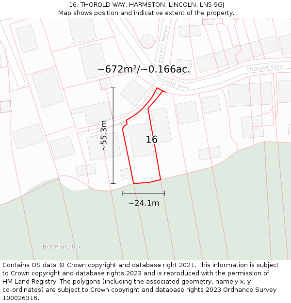 16, THOROLD WAY, HARMSTON, LINCOLN, LN5 9GJ: Plot and title map