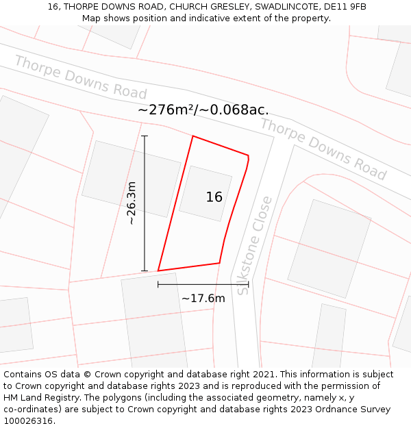 16, THORPE DOWNS ROAD, CHURCH GRESLEY, SWADLINCOTE, DE11 9FB: Plot and title map