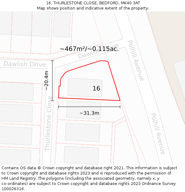 16, THURLESTONE CLOSE, BEDFORD, MK40 3AT: Plot and title map