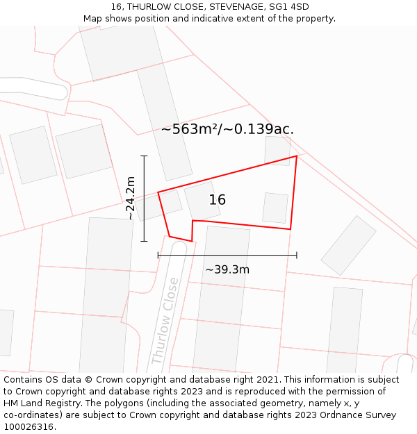 16, THURLOW CLOSE, STEVENAGE, SG1 4SD: Plot and title map