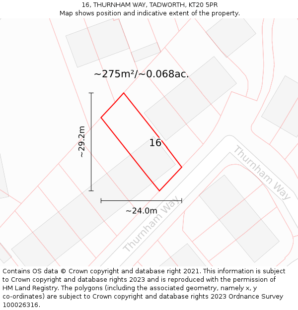 16, THURNHAM WAY, TADWORTH, KT20 5PR: Plot and title map