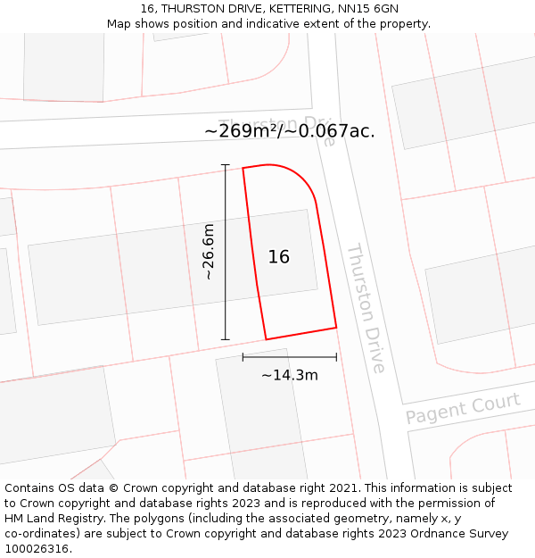 16, THURSTON DRIVE, KETTERING, NN15 6GN: Plot and title map