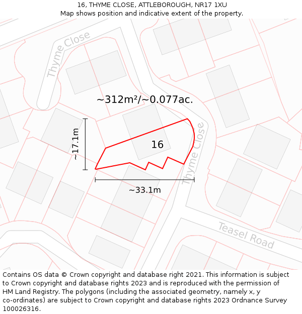 16, THYME CLOSE, ATTLEBOROUGH, NR17 1XU: Plot and title map
