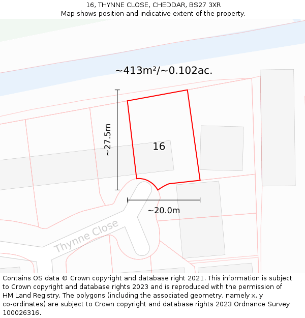 16, THYNNE CLOSE, CHEDDAR, BS27 3XR: Plot and title map