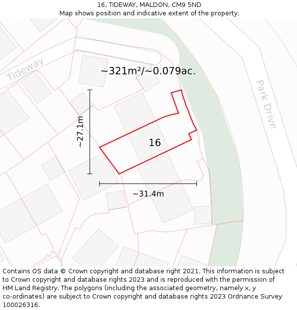 16, TIDEWAY, MALDON, CM9 5ND: Plot and title map