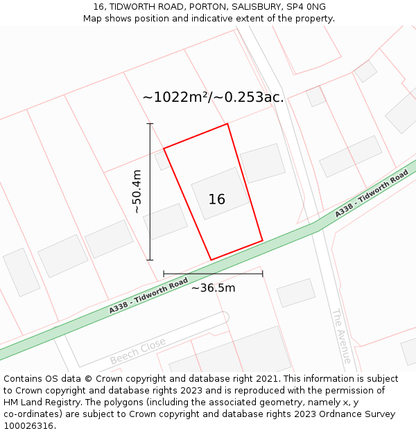 16, TIDWORTH ROAD, PORTON, SALISBURY, SP4 0NG: Plot and title map