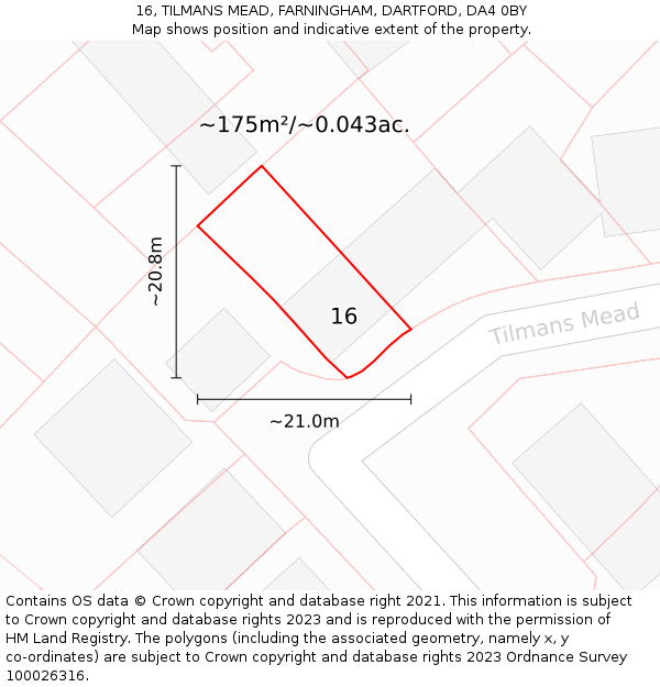 16, TILMANS MEAD, FARNINGHAM, DARTFORD, DA4 0BY: Plot and title map