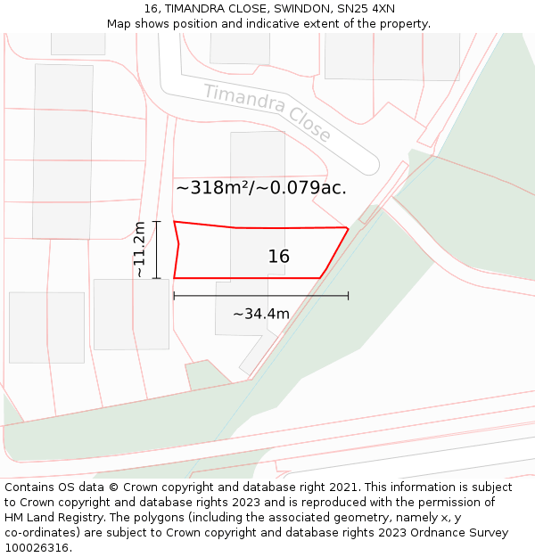 16, TIMANDRA CLOSE, SWINDON, SN25 4XN: Plot and title map