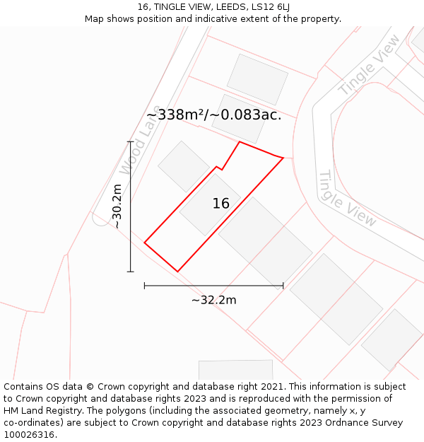 16, TINGLE VIEW, LEEDS, LS12 6LJ: Plot and title map