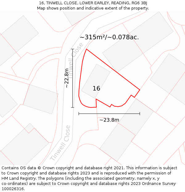 16, TINWELL CLOSE, LOWER EARLEY, READING, RG6 3BJ: Plot and title map