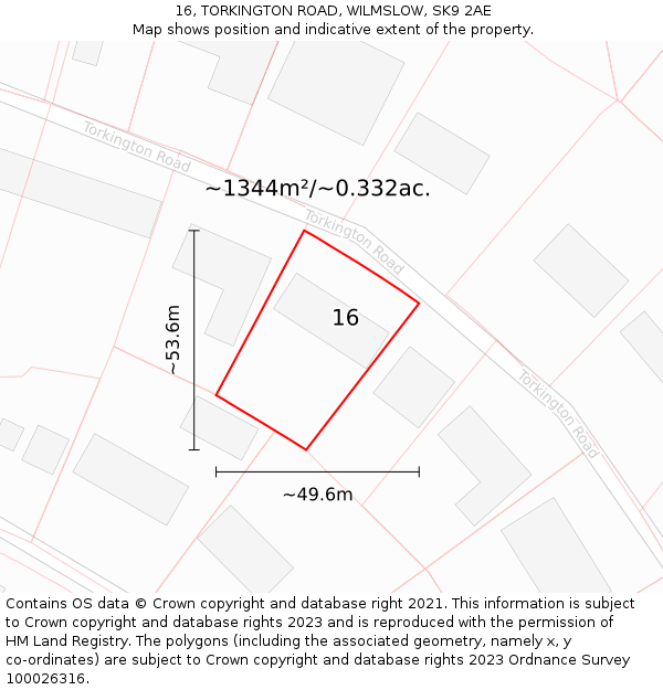 16, TORKINGTON ROAD, WILMSLOW, SK9 2AE: Plot and title map