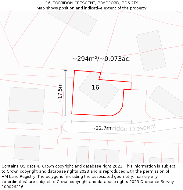 16, TORRIDON CRESCENT, BRADFORD, BD6 2TY: Plot and title map