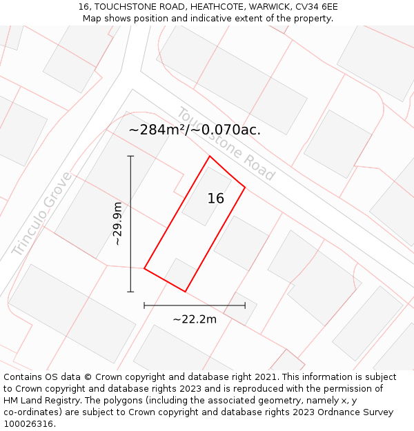 16, TOUCHSTONE ROAD, HEATHCOTE, WARWICK, CV34 6EE: Plot and title map