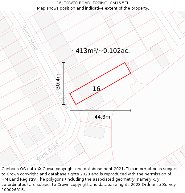 16, TOWER ROAD, EPPING, CM16 5EL: Plot and title map