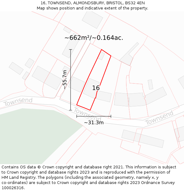 16, TOWNSEND, ALMONDSBURY, BRISTOL, BS32 4EN: Plot and title map