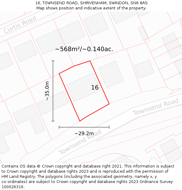 16, TOWNSEND ROAD, SHRIVENHAM, SWINDON, SN6 8AS: Plot and title map