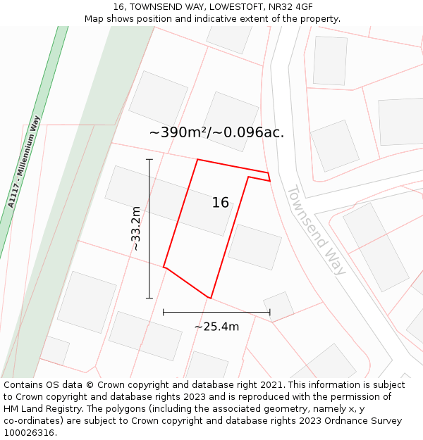 16, TOWNSEND WAY, LOWESTOFT, NR32 4GF: Plot and title map