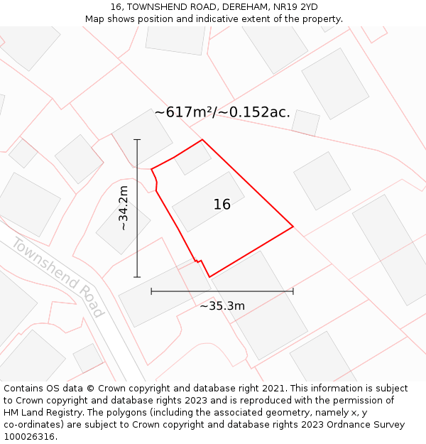 16, TOWNSHEND ROAD, DEREHAM, NR19 2YD: Plot and title map