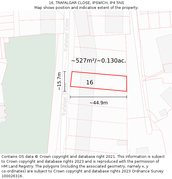 16, TRAFALGAR CLOSE, IPSWICH, IP4 5NS: Plot and title map