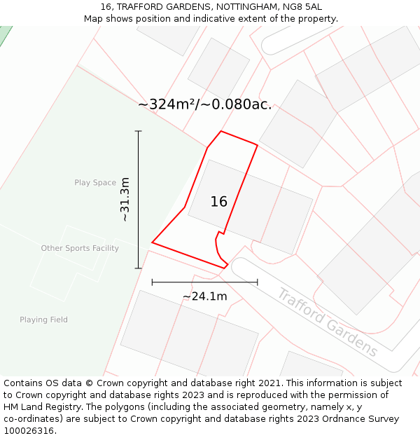 16, TRAFFORD GARDENS, NOTTINGHAM, NG8 5AL: Plot and title map