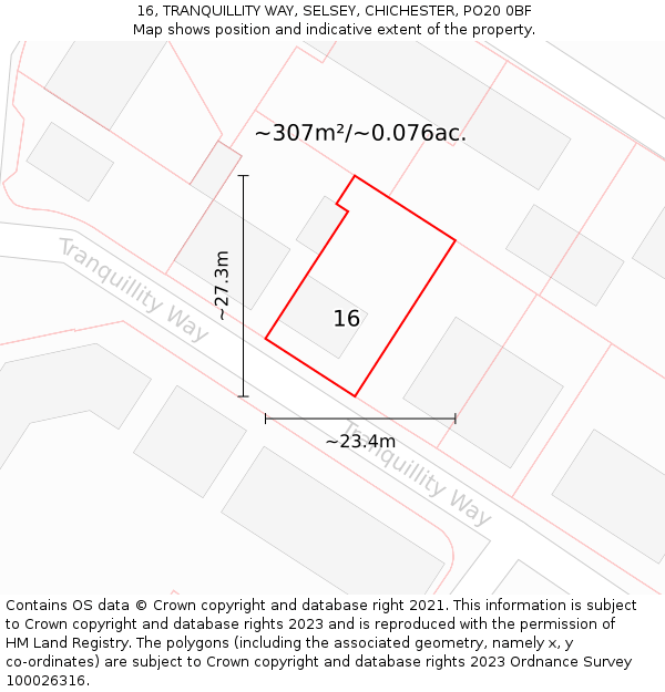 16, TRANQUILLITY WAY, SELSEY, CHICHESTER, PO20 0BF: Plot and title map