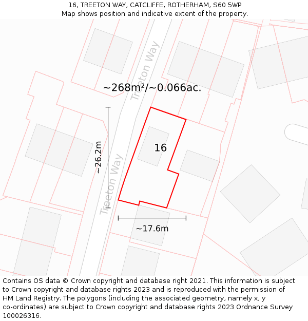 16, TREETON WAY, CATCLIFFE, ROTHERHAM, S60 5WP: Plot and title map