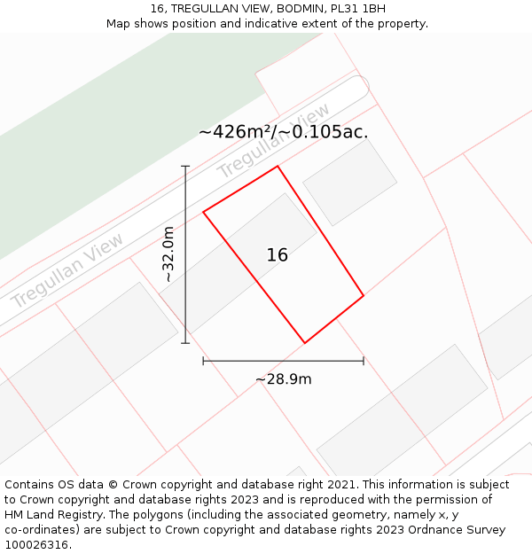 16, TREGULLAN VIEW, BODMIN, PL31 1BH: Plot and title map