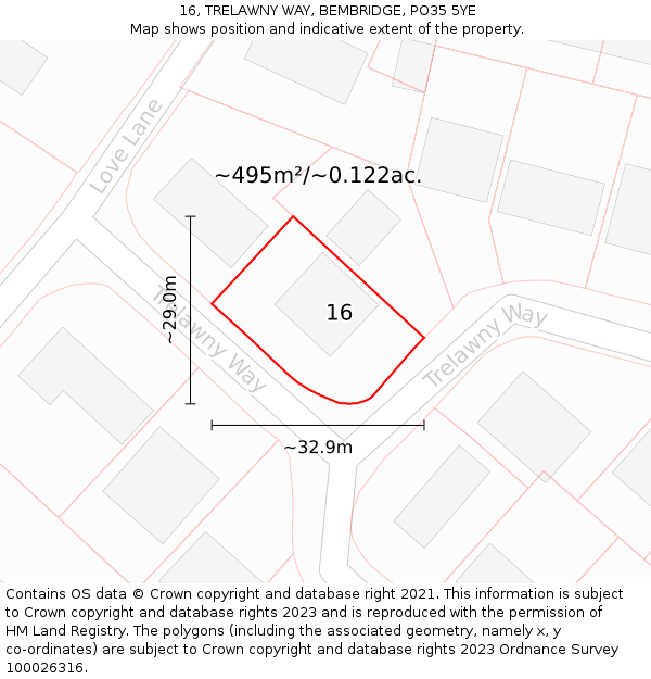 16, TRELAWNY WAY, BEMBRIDGE, PO35 5YE: Plot and title map